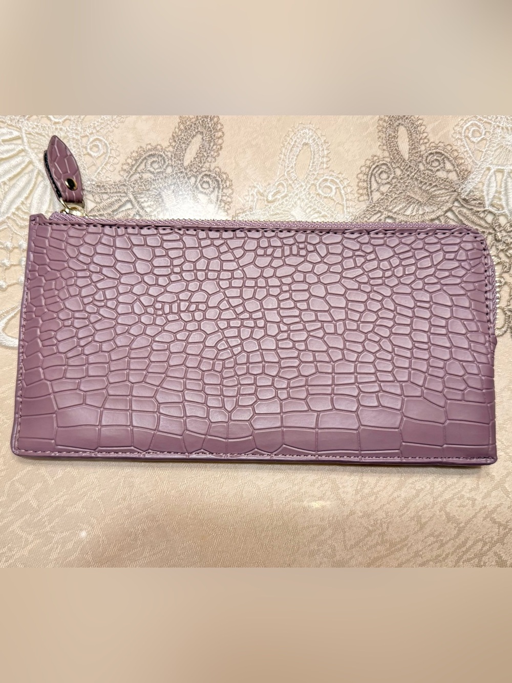 Embossed Zip Wallet in Purple New